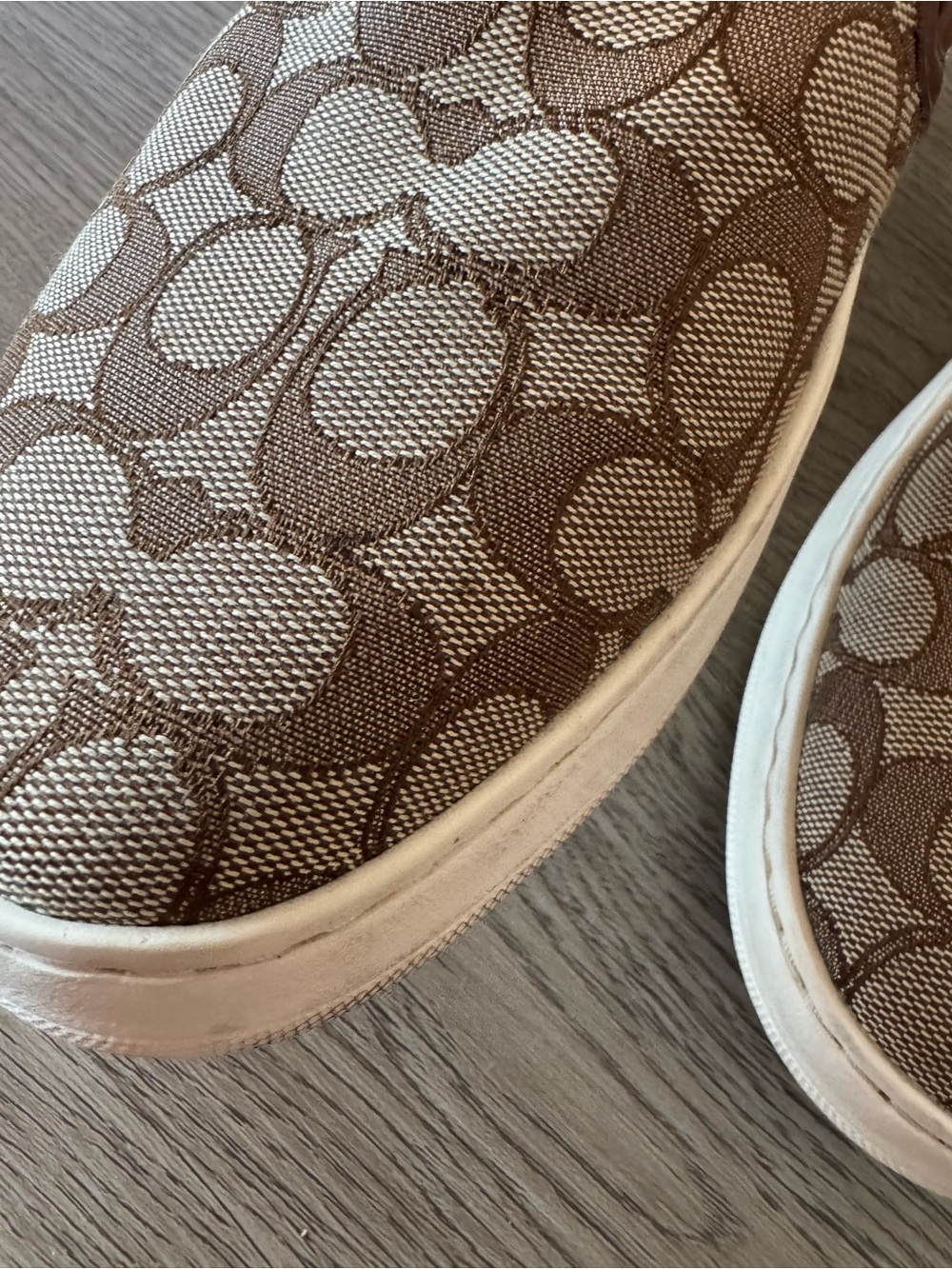 ‼️SOLD‼️Coach Women’s Tan Brown Monogram Slip-On Sneakers Logo Jacquard Canvas - Picture 10 of 13